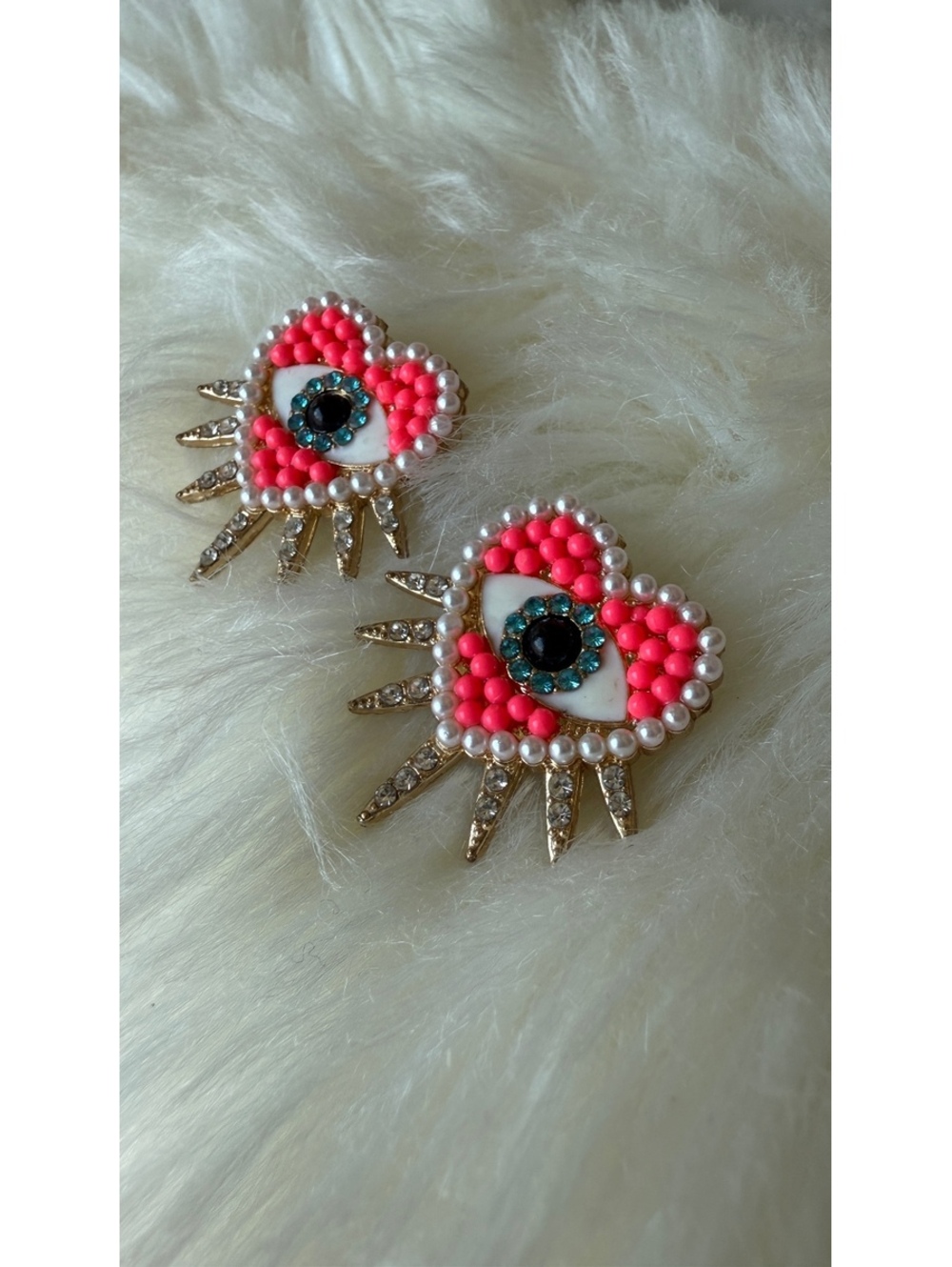 Heart and Eye Beaded Statement Earrings